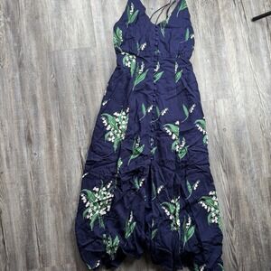 Urban Outfitters Women's Size 2 Maxi Style Floral Blue Dress Button Front Rayon